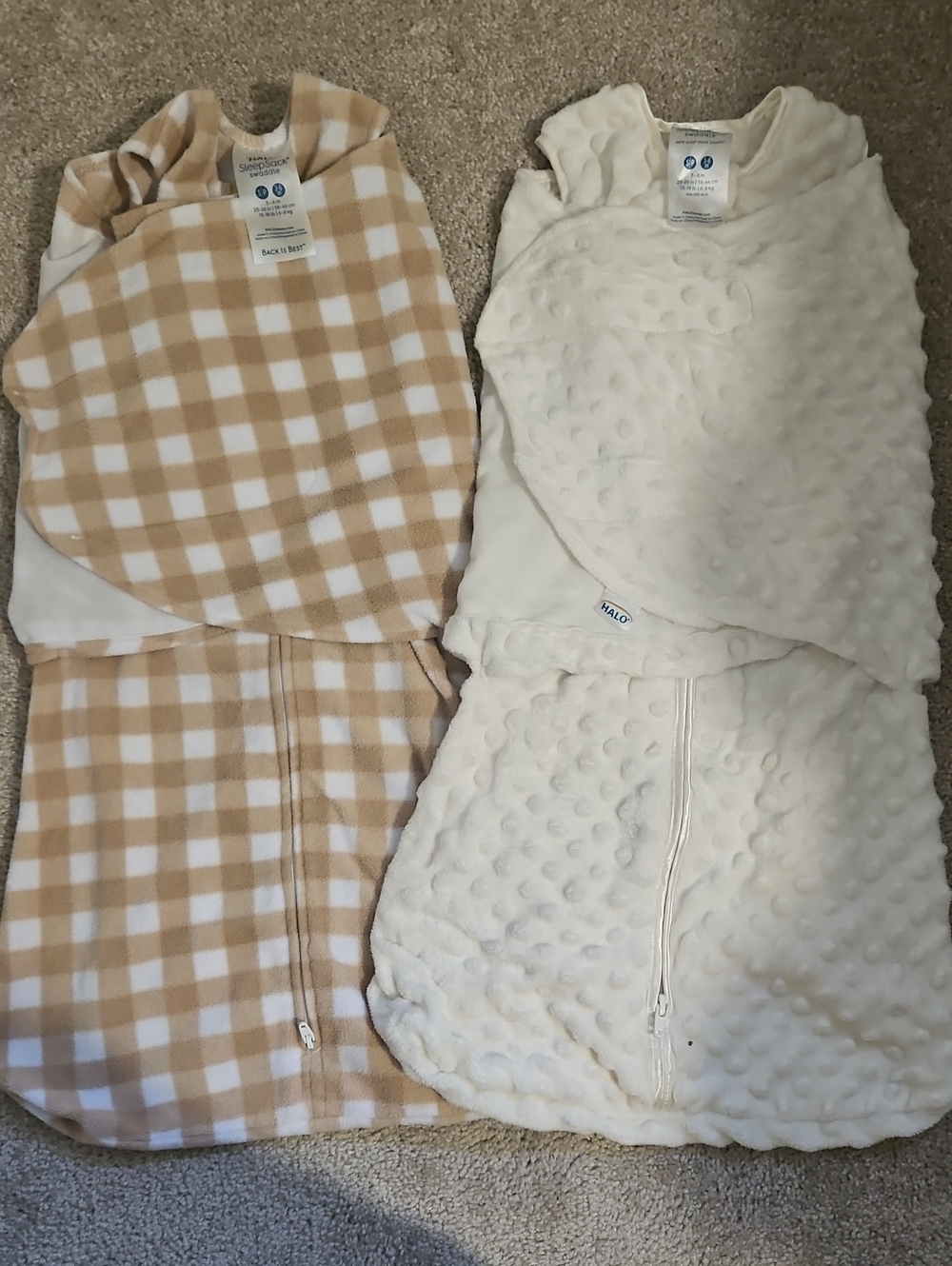 Halo Baby Sleep Sacks — Cream & Tan Plaid Soft Wearable Blankets (2-Pack)